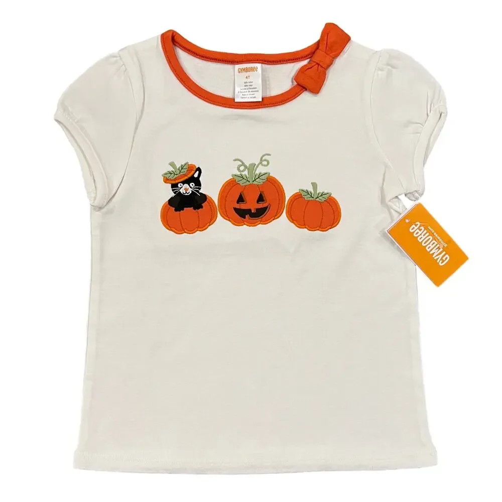 NWT Gymboree Ivory & Orange Striped Leggings & Halloween Cat/Pumpkin Top